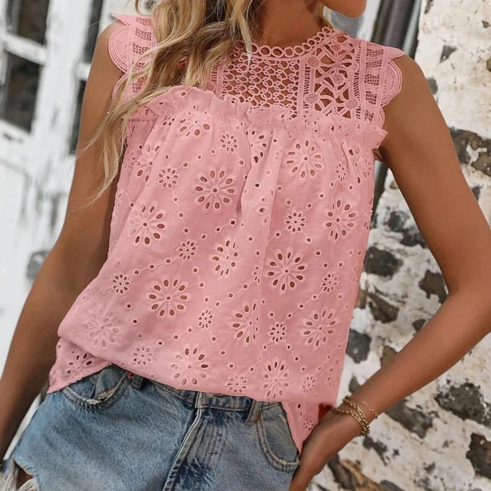 033 Boho Eyelet Embroidered Tank Top - Picture 8 of 13